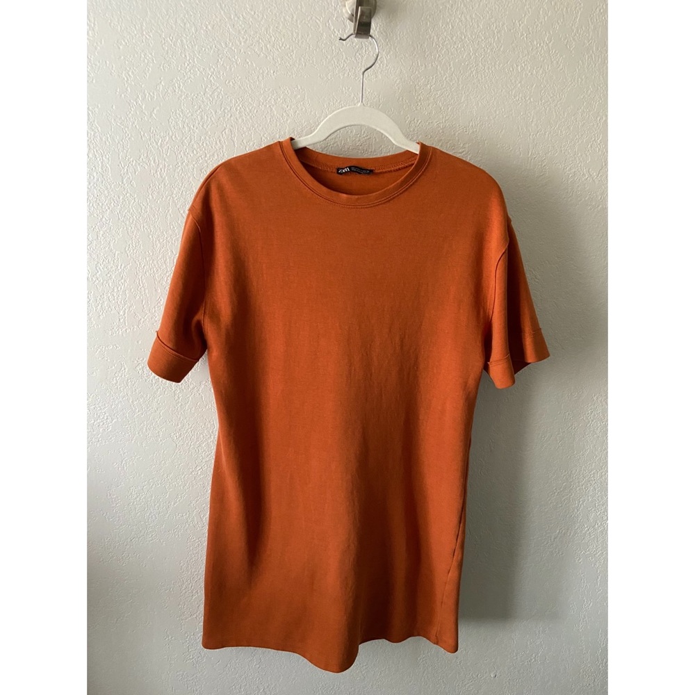Zara Burnt Orange Mini T-Shirt Dress M